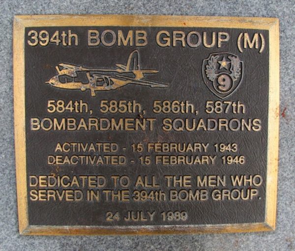 394TH BOMB GROUP (M) WAR MEMORIAL PLAQUE