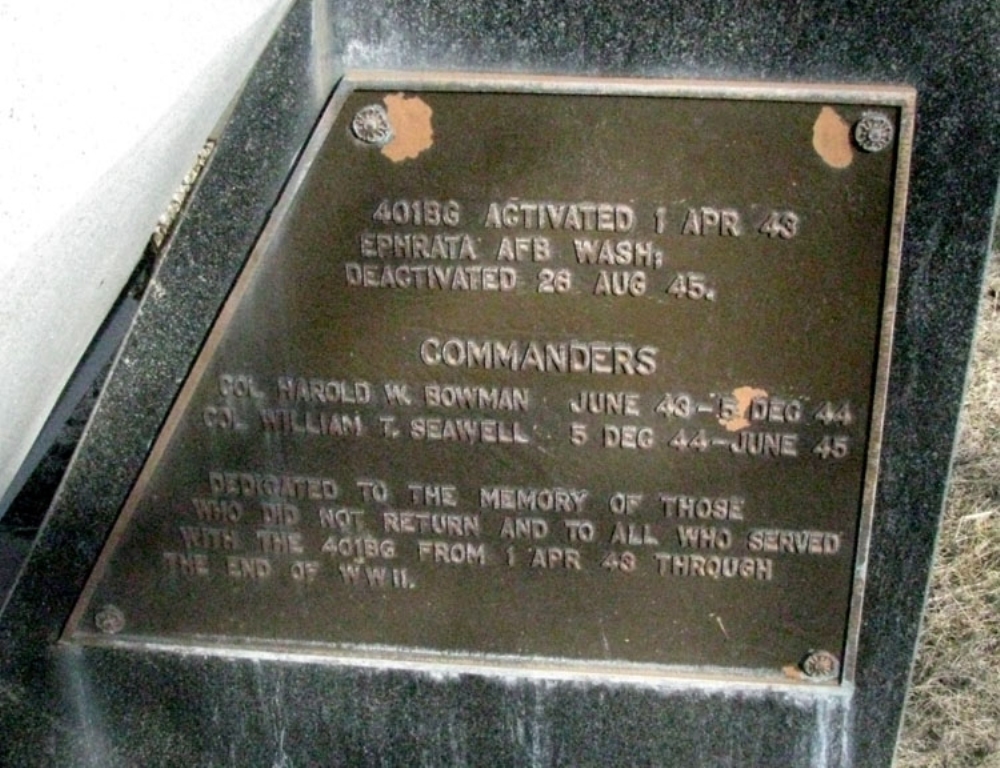 401ST BOMBARDMENT GROUP (H) WAR MEMORIAL PLAQUE B