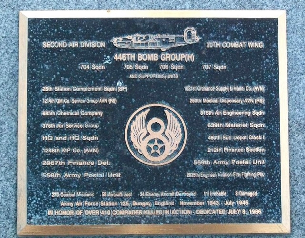 446TH BOMB GROUP (H) WAR MEMORIAL PLAQUE