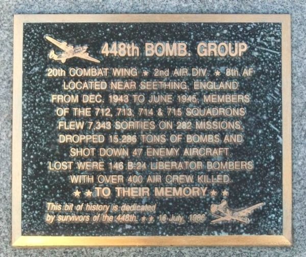 448TH BOMB GROUP WAR MEMORIAL PLAQUE