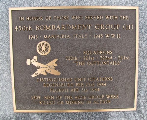 450TH BOMBARDMENT GROUP (H) WAR MEMORIAL PLAQUE