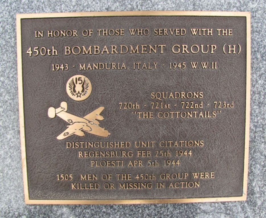 450TH BOMBARDMENT GROUP (H) WAR MEMORIAL PLAQUE