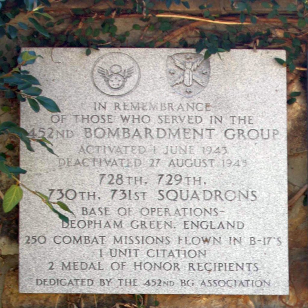452ND BOMBARDMENT GROUP WAR MEMORIAL PLAQUE