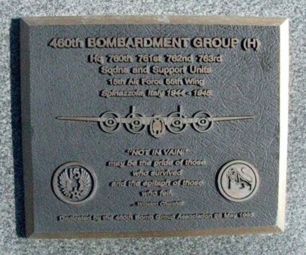 460TH BOMBARDMENT GROUP (H) WAR MEMORIAL PLAQUE