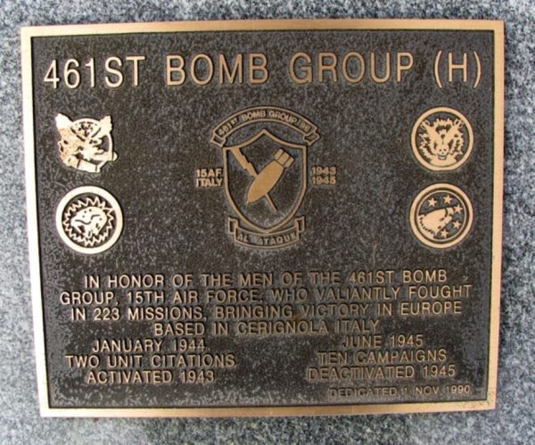 461ST BOMB GROUP (H) WAR MEMORIAL PLAQUE