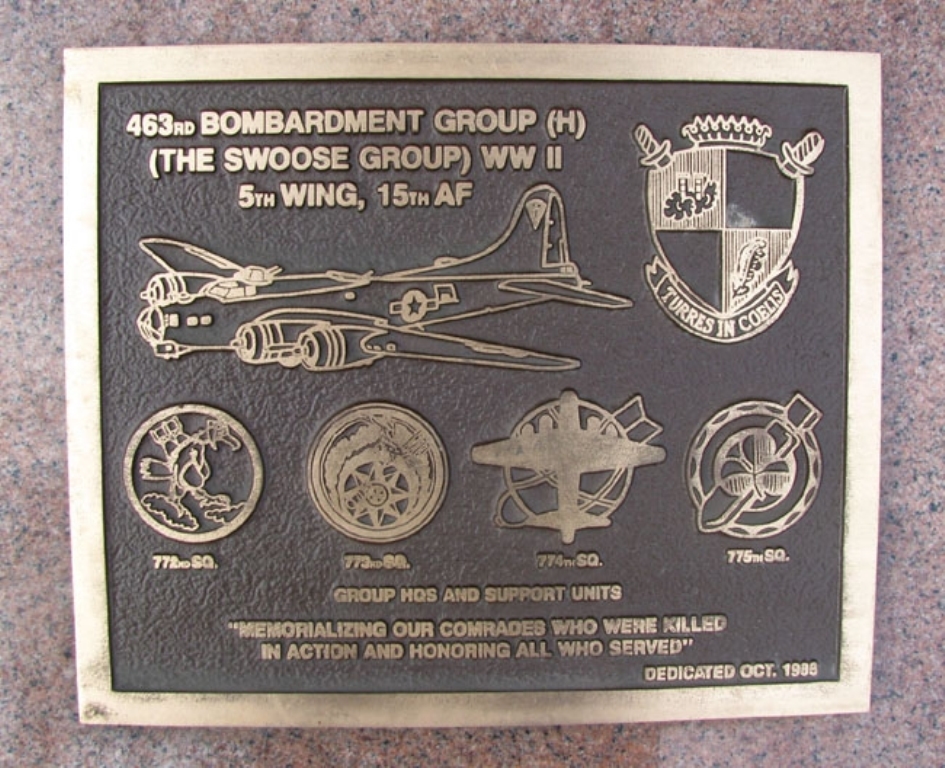 463RD BOMBARDMENT GROUP (H) WAR MEMORIAL PLAQUE