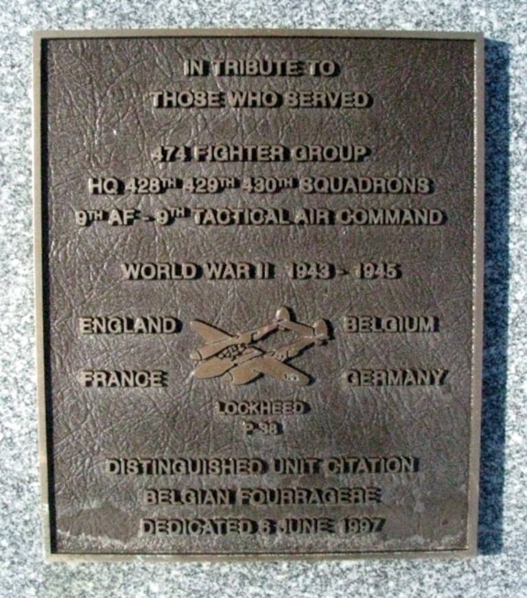 474TH FIGHTER GROUP WAR MEMORIAL PLAQUE