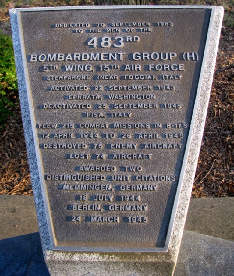 483RD BOMBARDMENT GROUP (H) WAR MEMORIAL PLAQUE