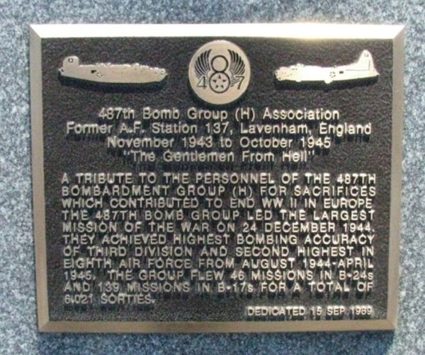 487TH BOMB GROUP (H) ASSOCIATION WAR MEMORIAL PLAQUE