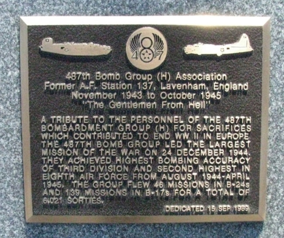 487TH BOMB GROUP (H) ASSOCIATION WAR MEMORIAL PLAQUE