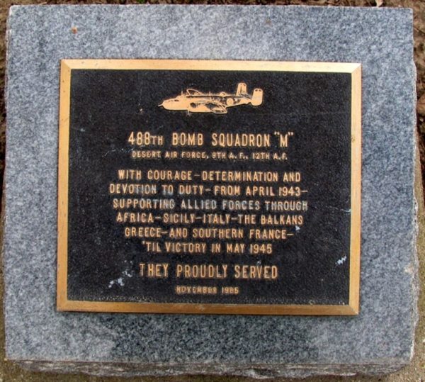 488TH BOMB SQUADRON “M” WAR MEMORIAL PLAQUE