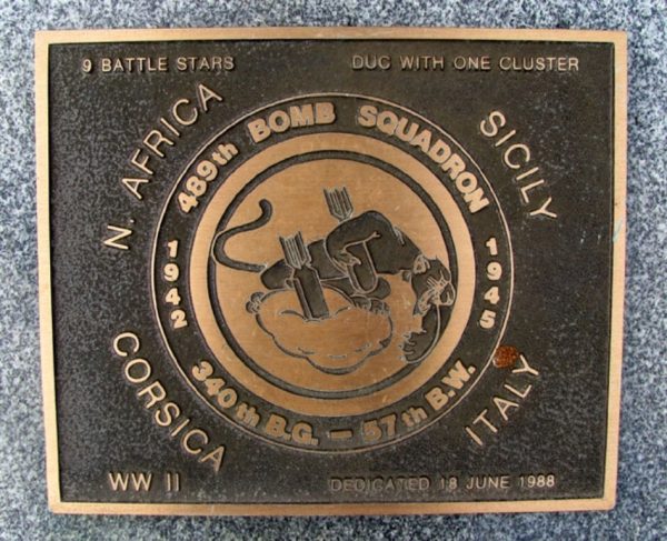489TH BOMB SQUADRON WAR MEMORIAL PLAQUE