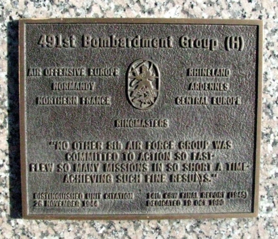 491ST BOMBARDMENT GROUP (H) WAR MEMORIAL PLAQUE