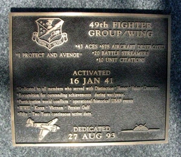 49TH FIGHTER GROUP/WING WAR MEMORIAL PLAQUE