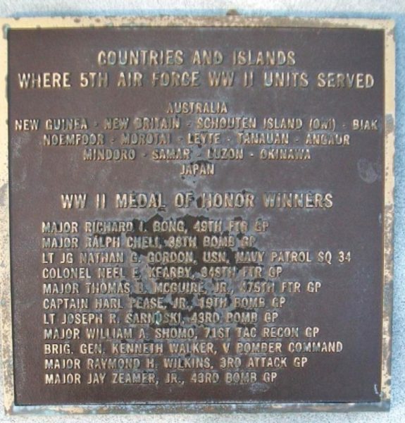 5TH AIR FORCE WAR MEMORIAL PLAQUE B