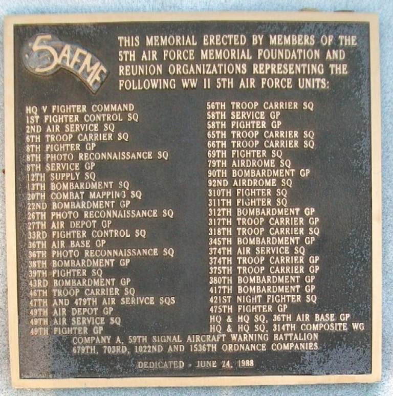 5TH AIR FORCE WAR MEMORIAL PLAQUE D