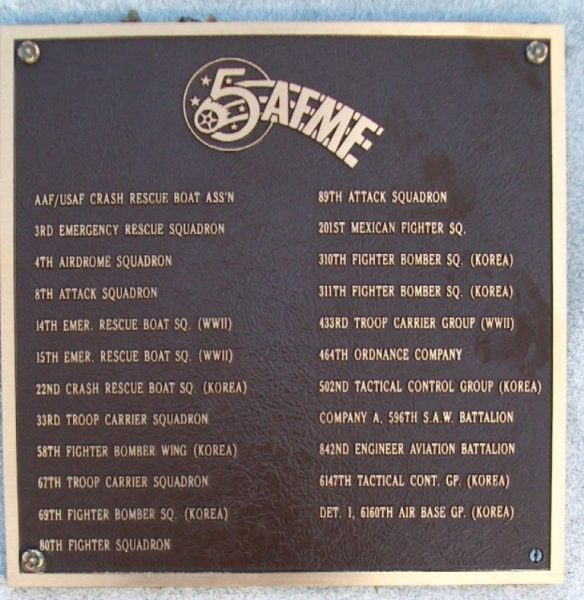 5TH AIR FORCE WAR MEMORIAL PLAQUE E