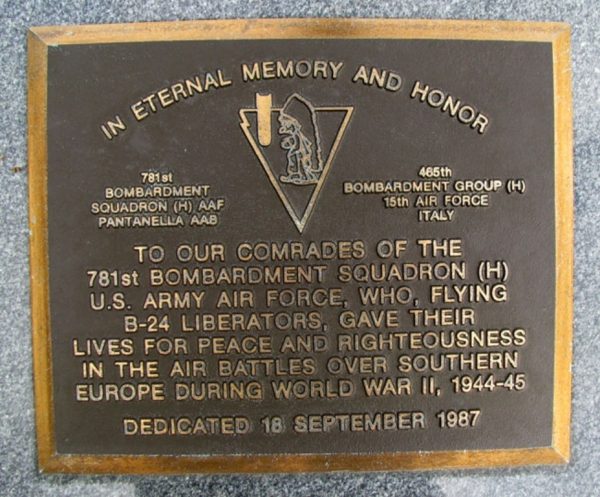 781ST BOMBARDMENT SQUADRON (H) WAR MEMORIAL PLAQUE
