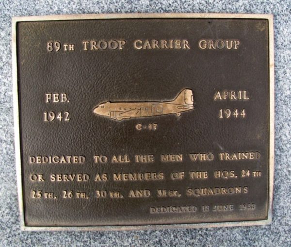 89TH TROOP CARRIER GROUP WAR MEMORIAL PLAQUE