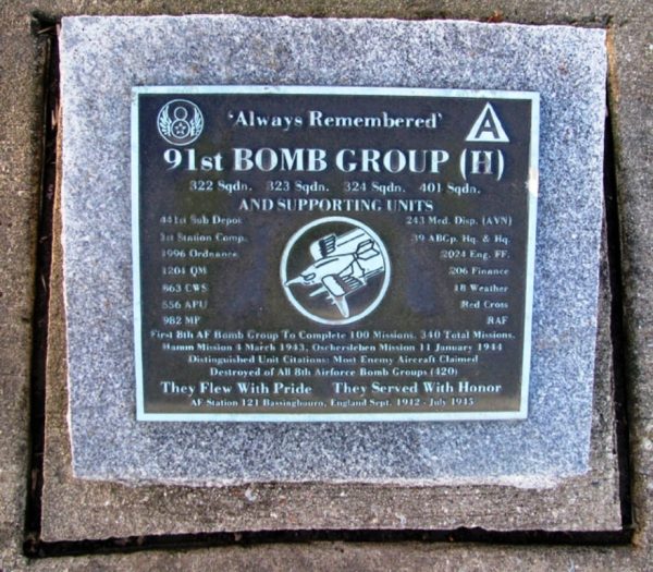 91ST BOMB GROUP (H) WAR MEMORIAL PLAQUE