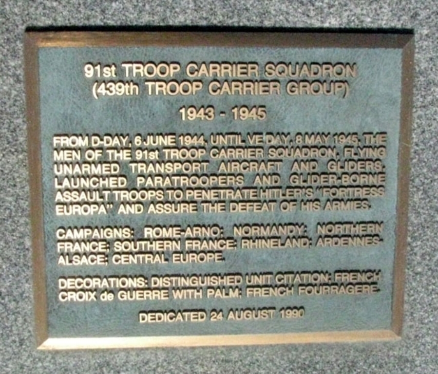 91ST TROOP CARRIER SQUADRON WAR MEMORIAL PLAQUE