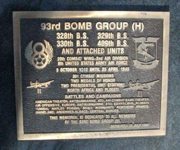 93RD BOMB GROUP (H) WAR MEMORIAL PLAQUE