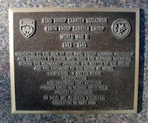 93RD TROOP CARRIER SQUADRON WAR MEMORIAL PLAQUE