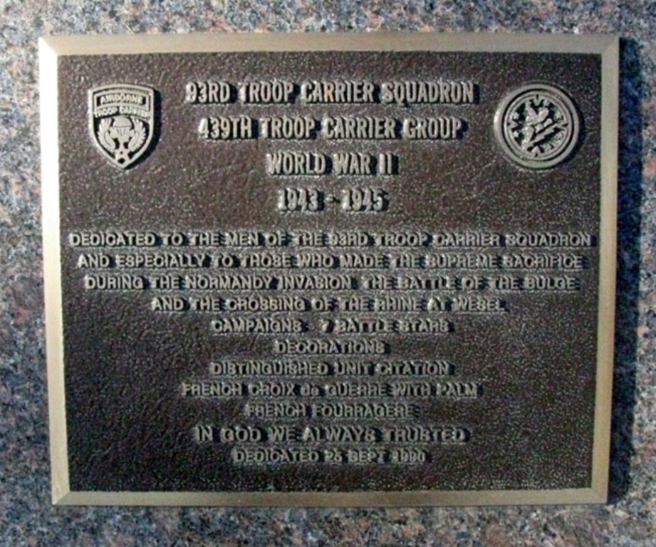 93RD TROOP CARRIER SQUADRON WAR MEMORIAL PLAQUE
