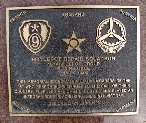 96TH DEPOT REPAIR SQUADRON WAR MEMORIAL PLAQUE