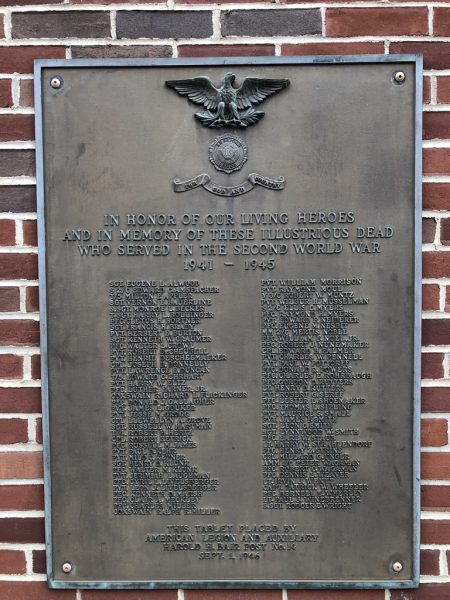 AMERICAN LEGION POST 14 WORLD WAR II MEMORIAL PLAQUE
