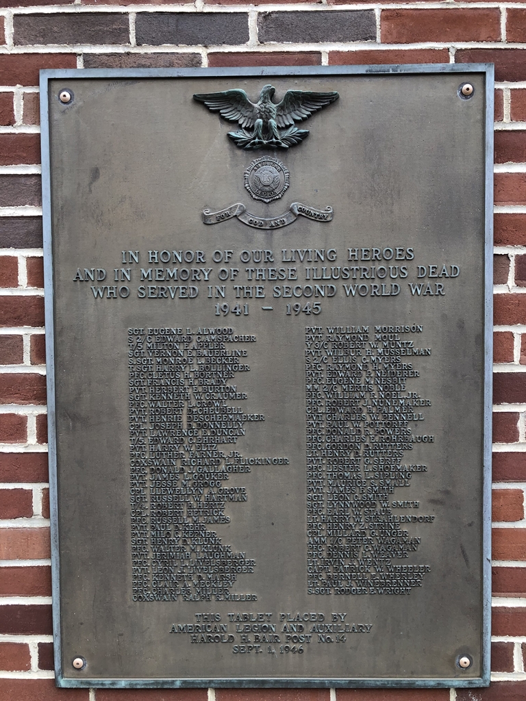 AMERICAN LEGION POST 14 WORLD WAR II MEMORIAL PLAQUE