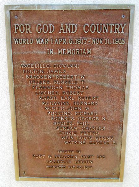 AMERICAN LEGION POST 382 WAR MEMORIAL PLAQUE A