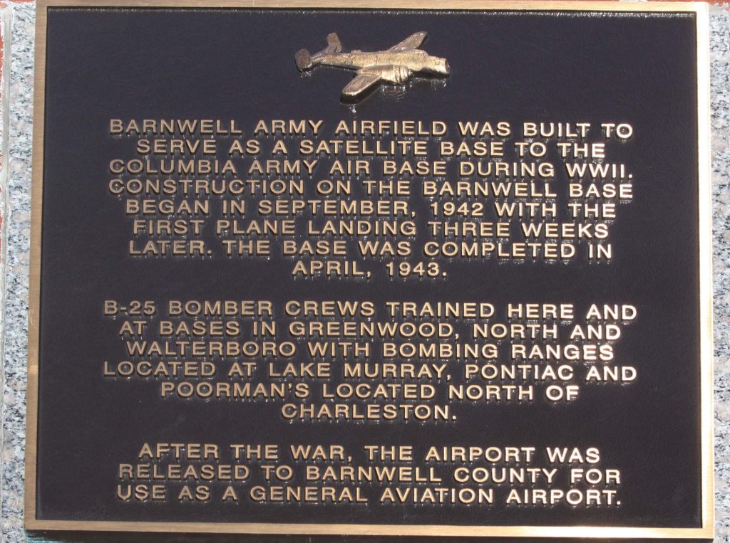 BARNWELL ARMY AIRFIELD MEMORIAL PLAQUE