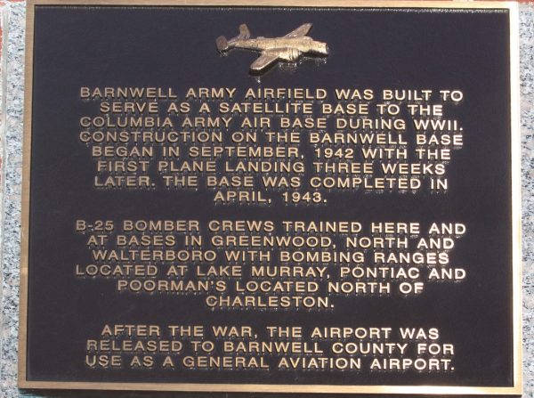BARNWELL ARMY AIRFIELD MEMORIAL PLAQUE