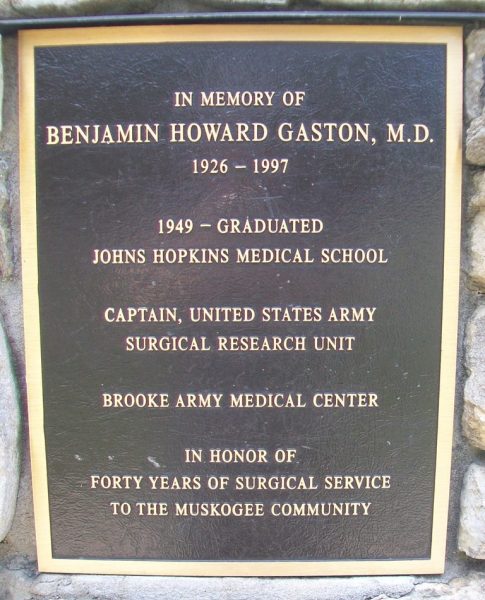 BENJAMIN HOWARD GASTON, MD MEMORIAL PLAQUE