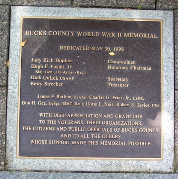 BUCKS COUNTY WORLD WAR II MEMORIAL PLAQUE