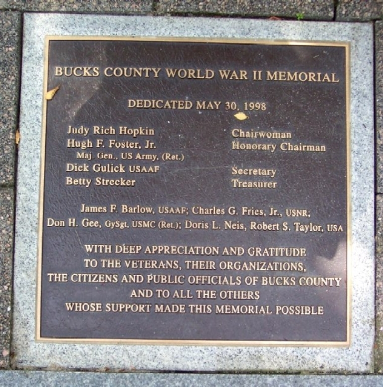 BUCKS COUNTY WORLD WAR II MEMORIAL PLAQUE