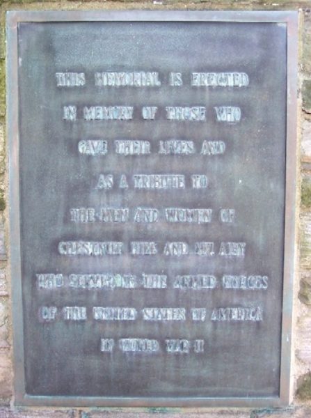 CHESTNUT HILL AND MT. AIRY WORLD WAR II MEMORIAL PLAQUE A