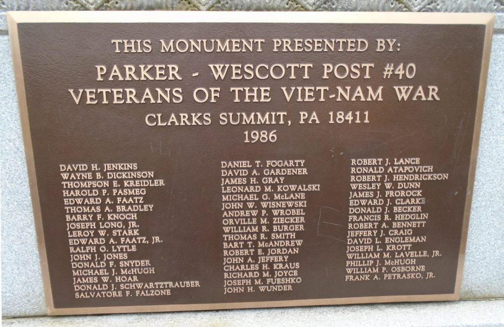 CLARKS SUMMIT VETERANS OF THE VIET-NAM WAR MEMORIAL BACK