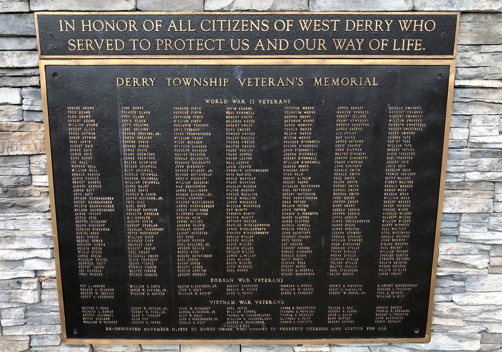DERRY TOWNSHIP VETERAN’S MEMORIAL PLAQUE
