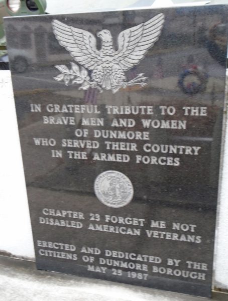 DUNMORE BOROUGH WAR VETERANS MEMORIAL STONE A