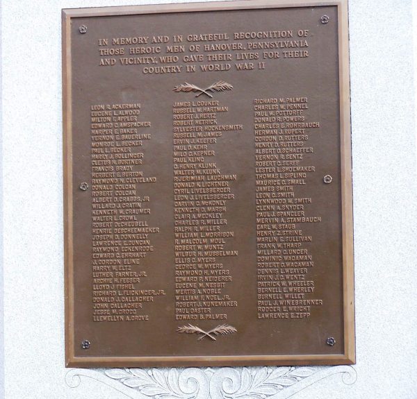 HANOVER WORLD WAR II MEMORIAL PLAQUE