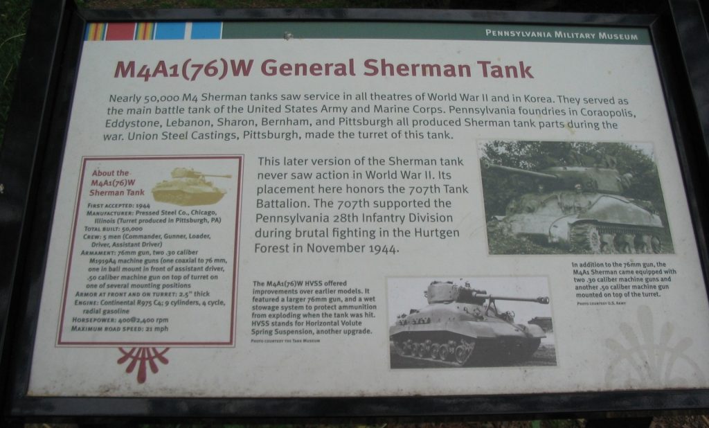 M4A1(76)W GENERAL SHERMAN TANK MEMORIAL PLAQUE