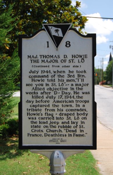 MAJ. THOMAS D. HOWIE WAR MEMORIAL MARKER BACK