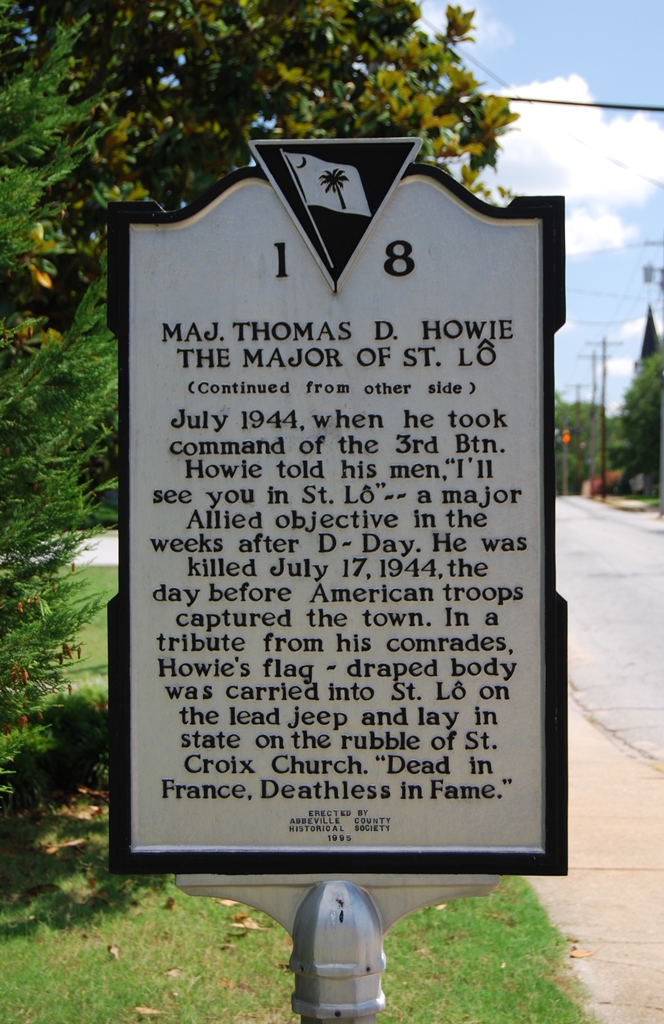 MAJ. THOMAS D. HOWIE WAR MEMORIAL MARKER BACK