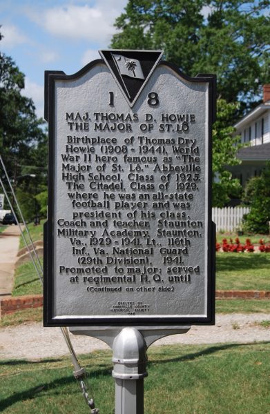 MAJ. THOMAS D. HOWIE WAR MEMORIAL MARKER FRONT