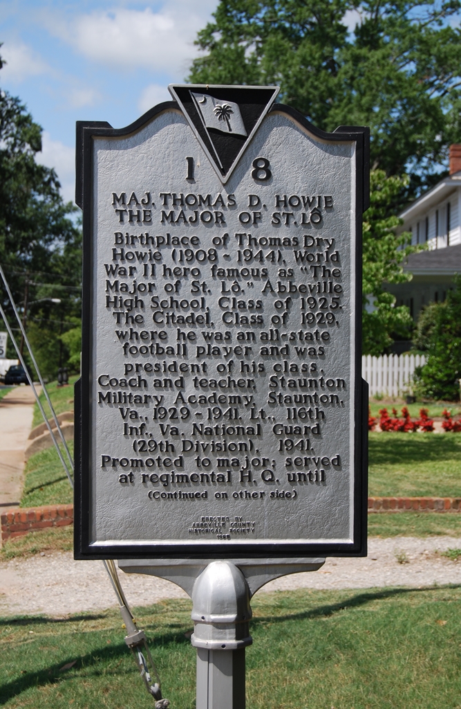 MAJ. THOMAS D. HOWIE WAR MEMORIAL MARKER FRONT