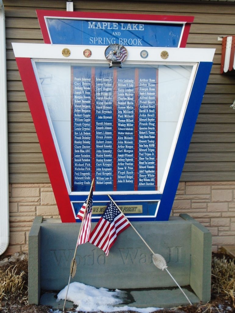 MAPLE LAKE AND SPRING BROOK WORLD WAR II MEMORIAL