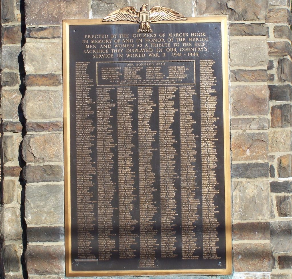 MARCUS HOOK WORLD WAR II MEMORIAL PLAQUE