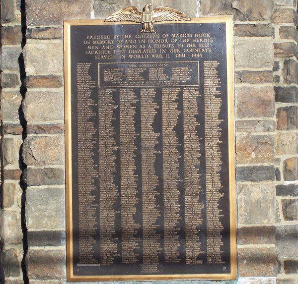 MARCUS HOOK WORLD WAR II MEMORIAL PLAQUE